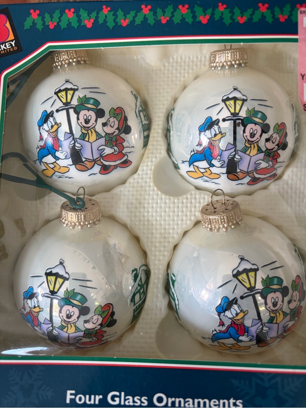 Disney Mickey Unlimited Christmas by Krebs Glass Ornaments - Set of 4 - Picture 2 of 8
